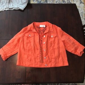 Peach Rolled Sleeves Button-Up Frill Blouse